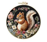 Meecaa Embroidery Kit Starter Set, Squirrel Flower Animal Hand Embroidery Set, Pattern Printed Cross Stitch Set for Beginner Adults, with Embroidery Hoop and Instructions (Squirrel 1)