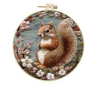 Meecaa Embroidery Kit Starter Set, Squirrel Flower Animal Hand Embroidery Set, Pattern Printed Cross Stitch Set for Beginner Adults, with Embroidery Hoop and Instructions (Squirrel 2)