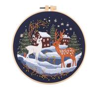 Meecaa Embroidery Kit Starter Set, Starry Sky Deer House Hand Embroidery Set, Pattern Printed Cross Stitch Set for Beginner Adults, with Embroidery Hoop and Instructions (Starry)
