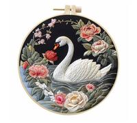 Meecaa Embroidery Kit Starter Set, Swan Animal Flower Lake Hand Embroidery Set, Pattern Printed Cross Stitch Set for Beginner Adults, with Embroidery Hoop and Instructions (Swan 1)