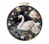 Meecaa Embroidery Kit Starter Set, Swan Animal Flower Lake Hand Embroidery Set, Pattern Printed Cross Stitch Set for Beginner Adults, with Embroidery Hoop and Instructions (Swan 3)