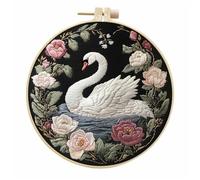 Meecaa Embroidery Kit Starter Set, Swan Animal Flower Lake Hand Embroidery Set, Pattern Printed Cross Stitch Set for Beginner Adults, with Embroidery Hoop and Instructions (Swan)