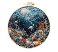 Meecaa Embroidery Kit Starter Set, Underwater World Biology Fish Coral Hand Embroidery Set, Pattern Printed Cross Stitch Set for Beginner Adults, with Embroidery Hoop and Instructions (Underwater 3)