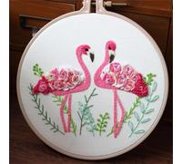 Meecaa Flamingo Animal Pink Plant Bird Embroidery Kit Starter Set, Hand Embroidery Set,Pattern Printed Cross Stitch Set for Beginner Adults, with Embroidery Hoop and Instructions (Flamingo 1)