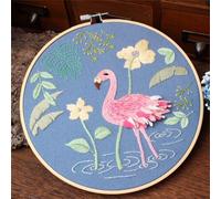 Meecaa Flamingo Animal Pink Plant Bird Embroidery Kit Starter Set, Hand Embroidery Set,Pattern Printed Cross Stitch Set for Beginner Adults, with Embroidery Hoop and Instructions (Flamingo 3)
