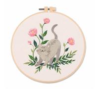 Meecaa Flower Embroidery Kit Starter Set, Hand Embroidery Set,Pattern Printed Cross Stitch Set for Beginner Adults, with Embroidery Hoop and Instructions (Tabby Cat)