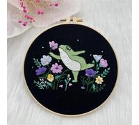 Meecaa Flower Frog Embroidery Kit Starter Set, Hand Embroidery Set,Pattern Printed Cross Stitch Set for Beginner Adults, with Embroidery Hoop and Instructions (Like)