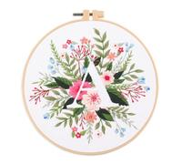 Meecaa Flower Leaves Plant A English Letters Embroidery Kit Starter Set, Hand Embroidery Set,Pattern Printed Cross Stitch Set for Beginner Adults, with Embroidery Hoop and Instructions (Letter A)