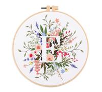 Meecaa Flower Leaves Plant E English Letters Embroidery Kit Starter Set, Hand Embroidery Set,Pattern Printed Cross Stitch Set for Beginner Adults, with Embroidery Hoop and Instructions (Letter E)