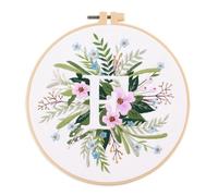 Meecaa Flower Leaves Plant F English Letters Embroidery Kit Starter Set, Hand Embroidery Set,Pattern Printed Cross Stitch Set for Beginner Adults, with Embroidery Hoop and Instructions (Letter F)