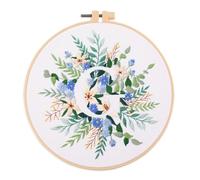 Meecaa Flower Leaves Plant G English Letters Embroidery Kit Starter Set, Hand Embroidery Set,Pattern Printed Cross Stitch Set for Beginner Adults, with Embroidery Hoop and Instructions (Letter G)