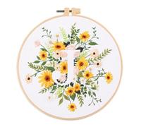Meecaa Flower Leaves Plant J English Letters Embroidery Kit Starter Set, Hand Embroidery Set,Pattern Printed Cross Stitch Set for Beginner Adults, with Embroidery Hoop and Instructions (Letter J)