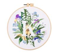 Meecaa Flower Leaves Plant K English Letters Embroidery Kit Starter Set, Hand Embroidery Set,Pattern Printed Cross Stitch Set for Beginner Adults, with Embroidery Hoop and Instructions (Letter K)