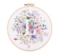 Meecaa Flower Leaves Plant L English Letters Embroidery Kit Starter Set, Hand Embroidery Set,Pattern Printed Cross Stitch Set for Beginner Adults, with Embroidery Hoop and Instructions (Letter L)