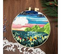 Meecaa Flower Mountain Tree Embroidery Kit Starter Set, Hand Embroidery Set,Pattern Printed Cross Stitch Set for Beginner Adults, with Embroidery Hoop and Instructions (Landscape 5)