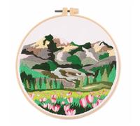Meecaa Flower Mountain Tree Embroidery Kit Starter Set, Hand Embroidery Set,Pattern Printed Cross Stitch Set for Beginner Adults, with Embroidery Hoop and Instructions (Mountain)