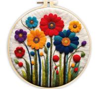 Meecaa Flower Plant xx DIY Needle Felting Kit for Beginners, Including Wool Felt Supplies, Embroidery Hoops,Beautiful Wool Painting and Needle Felting Tools (Flower)