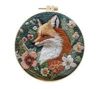 Meecaa Fox Animal Flower Embroidery Kit Starter Set, Hand Embroidery Set,Pattern Printed Cross Stitch Set for Beginner Adults, with Embroidery Hoop and Instructions (Animal 1)