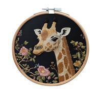 Meecaa Giraffe Animal Flower Embroidery Kit Starter Set, Hand Embroidery Set,Pattern Printed Cross Stitch Set for Beginner Adults, with Embroidery Hoop and Instructions (Giraffe 1)