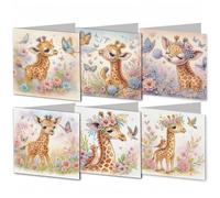 Meecaa Giraffe Butterfly Flower Bird 6pcs Handmade 5D Diamond Painting Happy Birthday Cards with Envelopes, DIY Diamond Art Postcards for Friends Family Lover Gift (15CMx30CM) (Giraffe)
