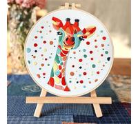 Meecaa Giraffe Color Animal Embroidery Kit Starter Set, Hand Embroidery Set,Pattern Printed Cross Stitch Set for Beginner Adults, with Embroidery Hoop and Instructions (Giraffe 1)