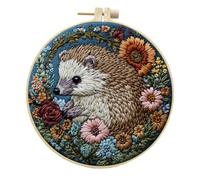 Meecaa Hedgehog Animal Flower Embroidery Kit Starter Set, Hand Embroidery Set,Pattern Printed Cross Stitch Set for Beginner Adults, with Embroidery Hoop and Instructions (Hedgehog)
