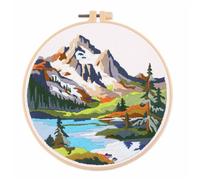 Meecaa Lake Mountain Landscape Embroidery Kit Starter Set, Hand Embroidery Set,Pattern Printed Cross Stitch Set for Beginner Adults, with Embroidery Hoop and Instructions (Lake 1)