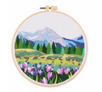 Meecaa Lake Mountain Landscape Embroidery Kit Starter Set, Hand Embroidery Set,Pattern Printed Cross Stitch Set for Beginner Adults, with Embroidery Hoop and Instructions (Flower)