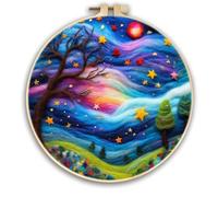 Meecaa Landscape Starry Sky Tree DIY Needle Felting Kit for Beginners, Including Wool Felt Supplies, Embroidery Hoops,Beautiful Wool Painting and Needle Felting Tools (Landscape)