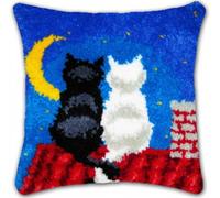 Meecaa Latch Hook Kit, Cat Moon Pre-Printed Latch Hook Kits for Adults DIY Decorative Pillowcase Embroidery Cross Stitch Arts Craft for Home Sofa Decor & Gift Idea 17x17 Inch (Moon)