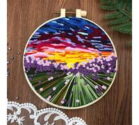 Meecaa Lavender Flower Landscape Sky Embroidery Kit Starter Set, Hand Embroidery Set,Pattern Printed Cross Stitch Set for Beginner Adults, with Embroidery Hoop and Instructions (Flower 1)
