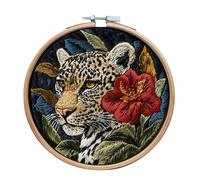 Meecaa Leopard Flower Animal Embroidery Kit Starter Set, Hand Embroidery Set,Pattern Printed Cross Stitch Set for Beginner Adults, with Embroidery Hoop and Instructions (Leopard)