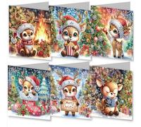 Meecaa Monkey Deer Animal 6pcs Handmade 5D Diamond Painting Christmas Greeting Cards for Adults, DIY Diamond Art Postcards for Friends Family Lover Gift (15CMx30CM) (Monkey)