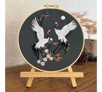 Meecaa Moon Crane Flower Embroidery Kit Starter Set, Hand Embroidery Set,Pattern Printed Cross Stitch Set for Beginner Adults, with Embroidery Hoop and Instructions (Crane)