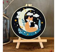 Meecaa Moon Fox Animal Embroidery Kit Starter Set, Hand Embroidery Set,Pattern Printed Cross Stitch Set for Beginner Adults, with Embroidery Hoop and Instructions (Moon)