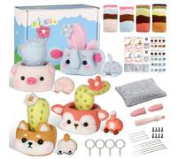 Meecaa Needle Felting Starter Kit, Pig Cactus Plant Animals Needle Felting Set, Wool Felt, Foam Mat, DIY Home Decoration Needle Felting Craft Party Supplies for Beginners (Pig 1)