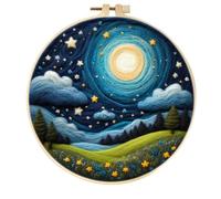 Meecaa Night Sky Starry Sky Stars DIY Needle Felting Kit for Beginners, Including Wool Felt Supplies, Embroidery Hoops,Beautiful Wool Painting and Needle Felting Tools (Night)