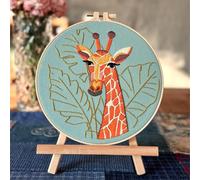 Meecaa Orange Giraffe Embroidery Kit Starter Set, Hand Embroidery Set,Pattern Printed Cross Stitch Set for Beginner Adults, with Embroidery Hoop and Instructions (Orange Giraffe)
