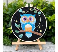 Meecaa Owl Animal Branch Leaves Embroidery Kit Starter Set, Hand Embroidery Set,Pattern Printed Cross Stitch Set for Beginner Adults, with Embroidery Hoop and Instructions (Owl)