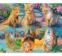 Meecaa Paint by Numbers Cat Lion Tiger Leopard Animal Flower Kit for Adults Beginner DIY Oil Painting 16x20 inch (No Frame, Cat)