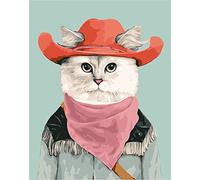 Meecaa Paint by Numbers Cowboy Cat Scarf Cute Kit for Adults Beginner DIY Oil Painting 16x20 inch (Cat, No Frame)
