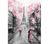 Meecaa Paint by Numbers Eiffel Tower Building Lovers Umbrella Landscape Kit for Adults Beginner DIY Oil Painting 16x20 inch (Eiffel Tower, No Frame)