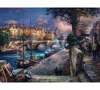 Meecaa Paint by Numbers Landscape Bridge Boat River Kit for Adults Beginner DIY Oil Painting 16x20 inch (Night Scene, No Frame)