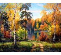 Meecaa Paint by Numbers Landscape Woods Path Maple Leaves Lake Autumn Kit for Adults Beginner DIY Oil Painting 16x20 inch (Landscape, No Frame)