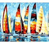 Meecaa Paint by Numbers Sailboat Seaside Sail Kit for Adults Beginner DIY Oil Painting 16x20 inch (Sailboat, No Frame)