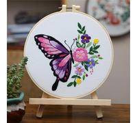 Meecaa Pansy Butterfly Flower Embroidery Kit Starter Set, Hand Embroidery Set,Pattern Printed Cross Stitch Set for Beginner Adults, with Embroidery Hoop and Instructions (Pansies)