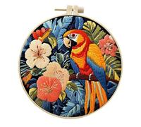 Meecaa Parrot Animal Flower Leaves Embroidery Kit Starter Set, Hand Embroidery Set,Pattern Printed Cross Stitch Set for Beginner Adults, with Embroidery Hoop and Instructions (Parrot 2)