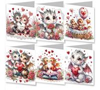 Meecaa Pterodactyl Lover I Love You 6pcs Handmade 5D Diamond Painting Christmas Greeting Cards for Adults, DIY Diamond Art Postcards for Friends Family Lover Gift (15CMx30CM) (Love You)