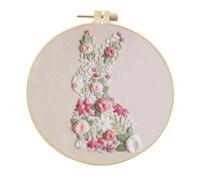 Meecaa Rabbit Animal Flower Embroidery Kit Starter Set, Hand Embroidery Set,Pattern Printed Cross Stitch Set for Beginner Adults, with Embroidery Hoop and Instructions (Rabbit)