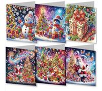 Meecaa Santa Claus Snowman 6pcs Handmade 5D Diamond Painting Christmas Greeting Cards for Adults, DIY Diamond Art Postcards for Friends Family Lover Gift (15CMx30CM) (Santa Claus)